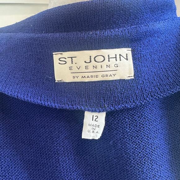 St. John Evening Marie Gray Royal Blue Santana Knit Blazer Skirt Set Sz 12 - Picture 12 of 14